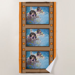 Orange Retro Film Strip  Photo Beach Towel