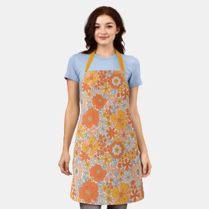 Orange Retro Flower Pattern Apron
