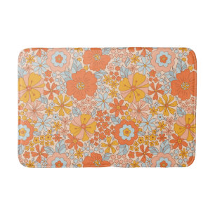 Orange Retro Flower Pattern Bath Mat