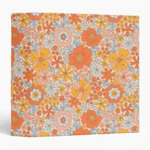 Orange Retro Flower Pattern Binder