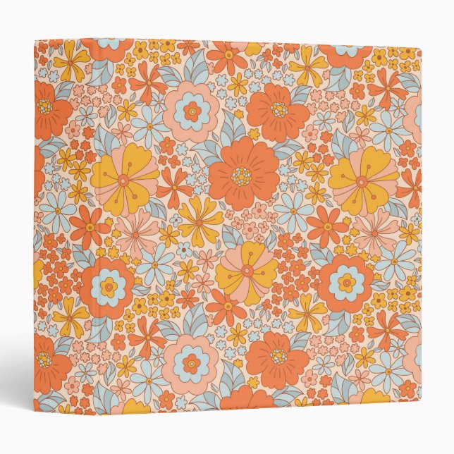 Orange Retro Flower Pattern Binder (Front/Spine)