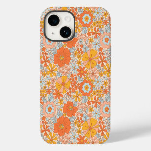 Orange Retro Flower Pattern iPhone 14 Case