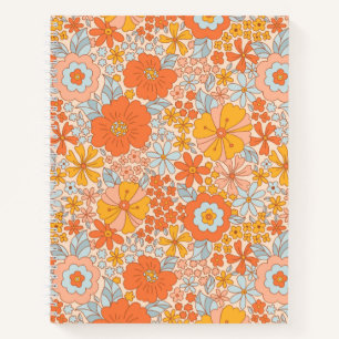 Orange Retro Flower Pattern Notebook