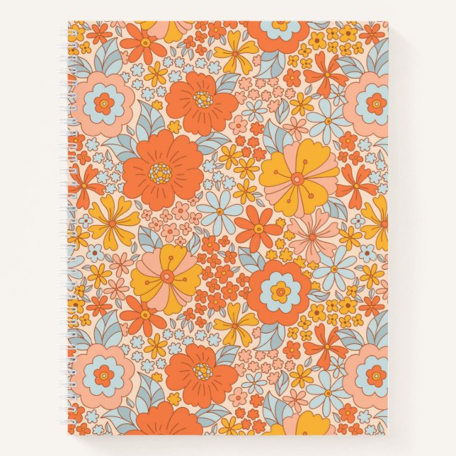 Orange Retro Flower Pattern Notebook (Front)