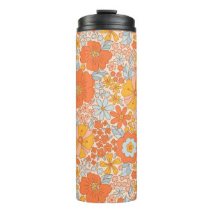 Orange Retro Flower Pattern Thermal Tumbler