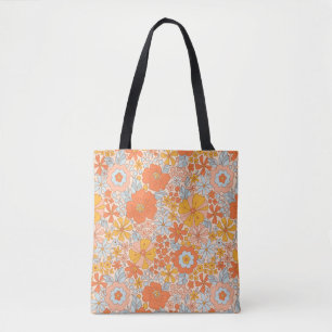 Orange Retro Flower Pattern Tote Bag