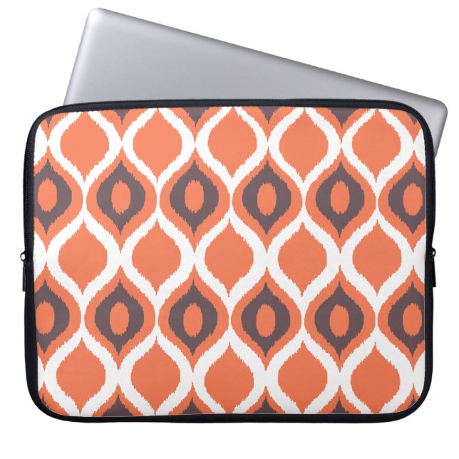 Orange Retro Geometric Ikat Tribal Print Pattern Laptop Sleeve (Front)