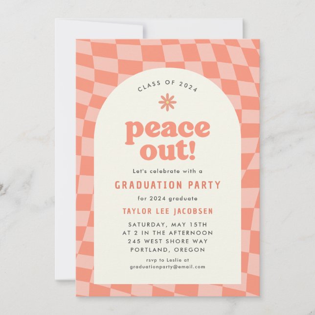 Orange Retro Groovy 70s Graduation Party Invitation (Front)