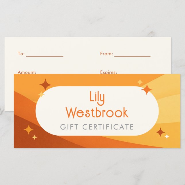 Orange Retro Groovy Modern Gift Certificate (Front/Back)