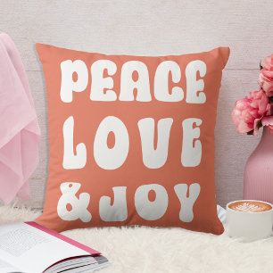Orange Retro Groovy Peace Love Joy Holiday Throw Pillow