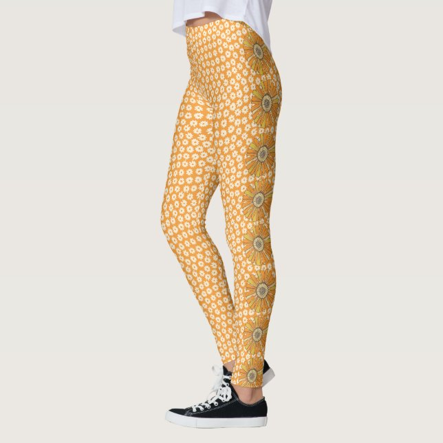 Orange Retro les années 70 Leggings Fleurs (Gauche)