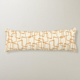 Orange Retro Lino Print Geometric Pattern Body Pillow