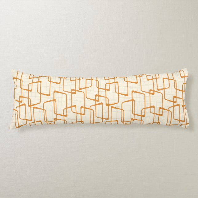 Orange Retro Lino Print Geometric Pattern Body Pillow (Front)