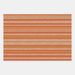 Orange Retro Mesh Stripes Wrapping Paper Sheet