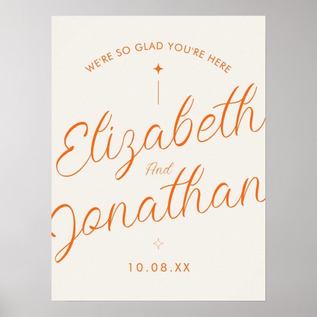 Orange Retro Modern Bold Wedding Welcome Sign (Front)