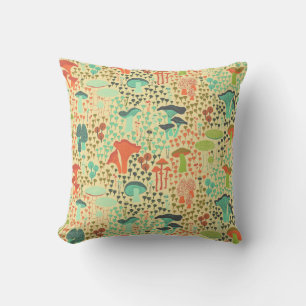Orange Retro Mushroom Throw Pillow