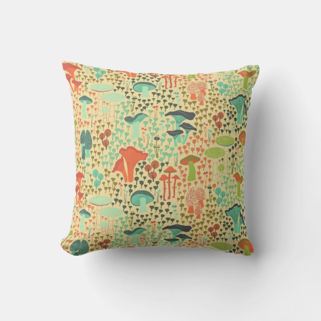 Orange Retro Mushroom Throw Pillow (Front)