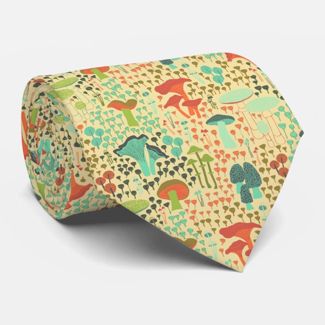 Orange Retro Mushroom Tie (Rolled)