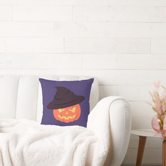 Orange Retro Pumpkin Throw Pillow (Couch)
