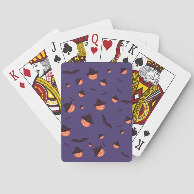 Orange Retro Pumpkins & Bats Halloween Poker Cards (Back)