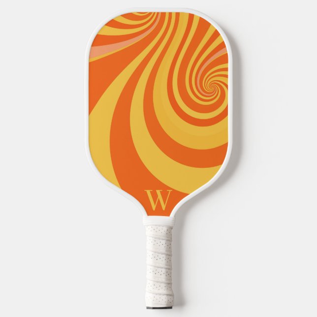 Orange Retro Twirl Monogram  Pickleball Paddle (Front)
