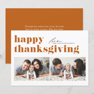 Orange Retro Typography Photo Happy Thanksgiving Holiday Card