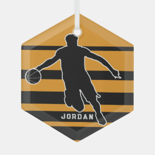 Orange Retro Vintage Basketball Player Christmas Glass Ornament