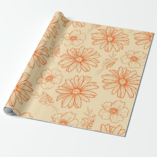 Orange Retro Vintage Y2K Flower Pattern Wrapping Paper