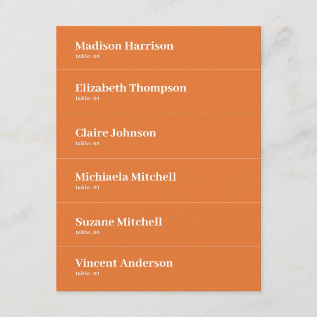 Orange Retro Wedding Place Card DIY (Front)