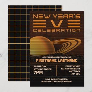 Orange Retrowave New Year Party Invitation