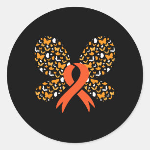 Orange Ribbon Butterfly Leukaemia Awareness Surviv Classic Round Sticker