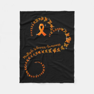 Orange Ribbon Butterfly Multiple Sclerosis Awarene Fleece Blanket