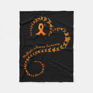Orange Ribbon Butterfly Multiple Sclerosis Awarene Fleece Blanket