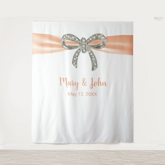 Orange Ribbon Diamond Bow Wedding Backdrop Tapestry (Front)