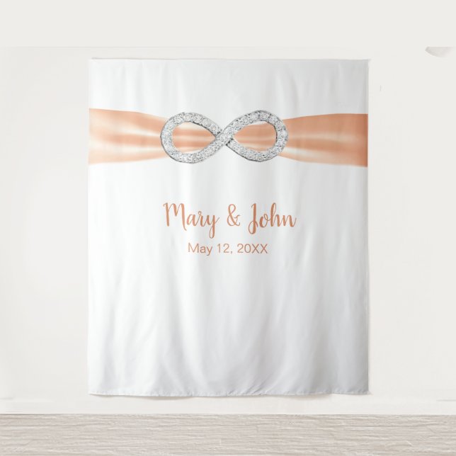 Orange Ribbon Diamond Infinity Wedding Backdrop Tapestry (Front)