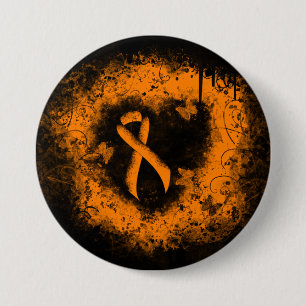 Orange Ribbon Grunge Heart 3 Inch Round Button