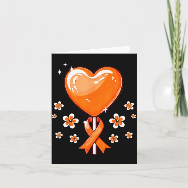 Orange Ribbon Heart Candy Multiple Sclerosis Aware Card (Front)