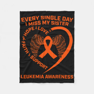 Orange Ribbon Heart Leukaemia Awareness In Memory Fleece Blanket