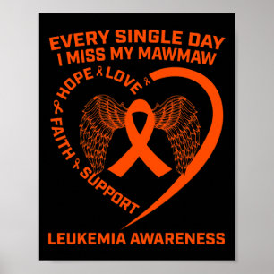 Orange Ribbon Heart Leukaemia Awareness In Memory  Poster