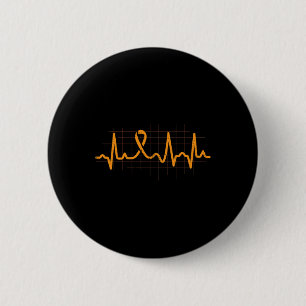 Orange Ribbon Heartbeat Leukaemia Awareness Surviv 2 Inch Round Button