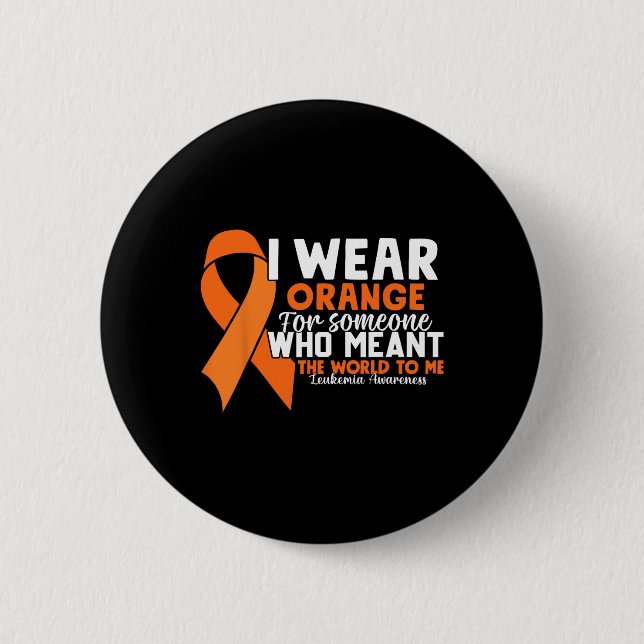 Orange Ribbon Leukaemia Awareness Blood Cancer  2 Inch Round Button (Front)