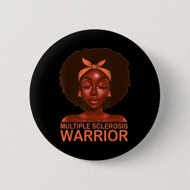 Orange Ribbon Ms Awareness Warrior Black Afro 2 Inch Round Button (Front)