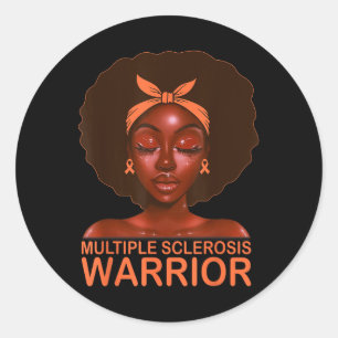Orange Ribbon Ms Awareness Warrior Black Afro Classic Round Sticker