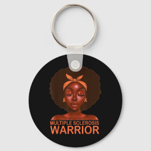 Orange Ribbon Ms Awareness Warrior Black Afro Keychain