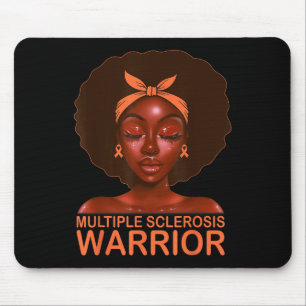 Orange Ribbon Ms Awareness Warrior Black Afro Mouse Pad