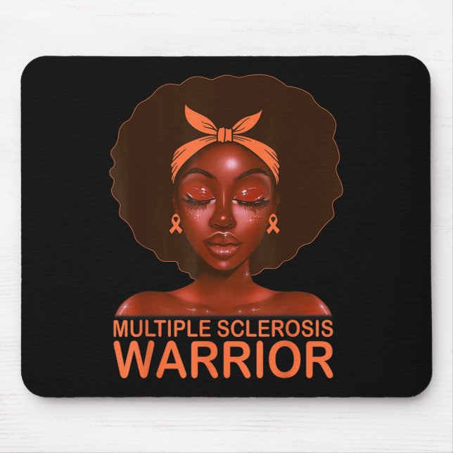 Orange Ribbon Ms Awareness Warrior Black Afro Mouse Pad (Front)