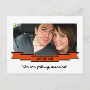 Orange Ribbon Photo Save the Date Postcard