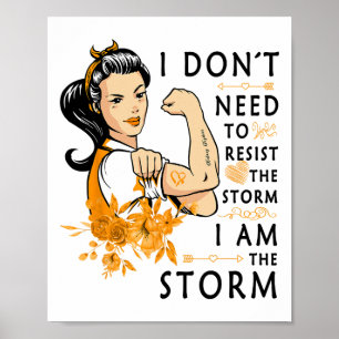 Orange Ribbon Resist The Storm Kidney Cancer Aware Poster