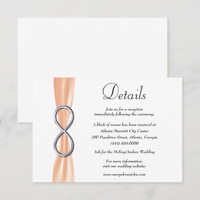 Orange Ribbon Silver Infinity Wedding Details Enclosure Card (Front/Back)