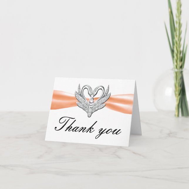 Orange Ribbon Silver Swans Thank You Card (Front)